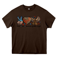 Chocolate Brown Western Peace Love American Golden Eagle Heavy Core Tee - LillyAllenDesigns