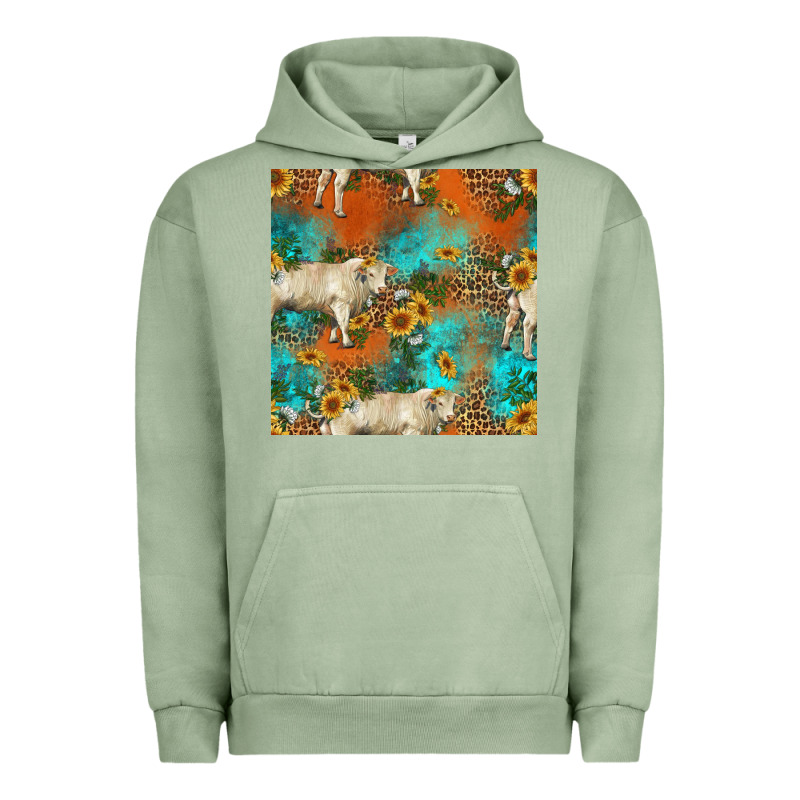Western Charolais Cow Seamless Pattern Urban Hoodie by HRA Design Shop | Teevron