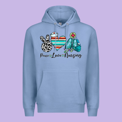 Peace Love Nursing Premium Hoodie Designed By Cowhidedigitalart