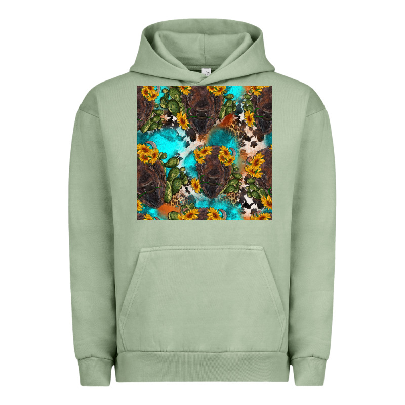 Western Bison And Sunflowers Seamless Pattern Urban Hoodie by HRA Design Shop | Teevron