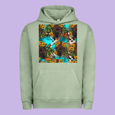 Western Bison And Sunflowers Seamless Pattern Urban Hoodie Designed By Hra Design Shop