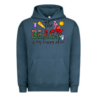 Pigment Midnight Navy the beach is my happy place Urban Hoodie - CowhideDigitalArt