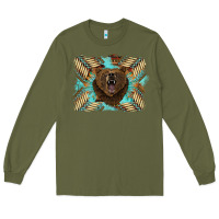 Army Green bear native American background Long Sleeve Tee - BarkalooDesign