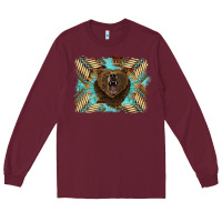 Burgundy bear native American background Long Sleeve Tee - BarkalooDesign