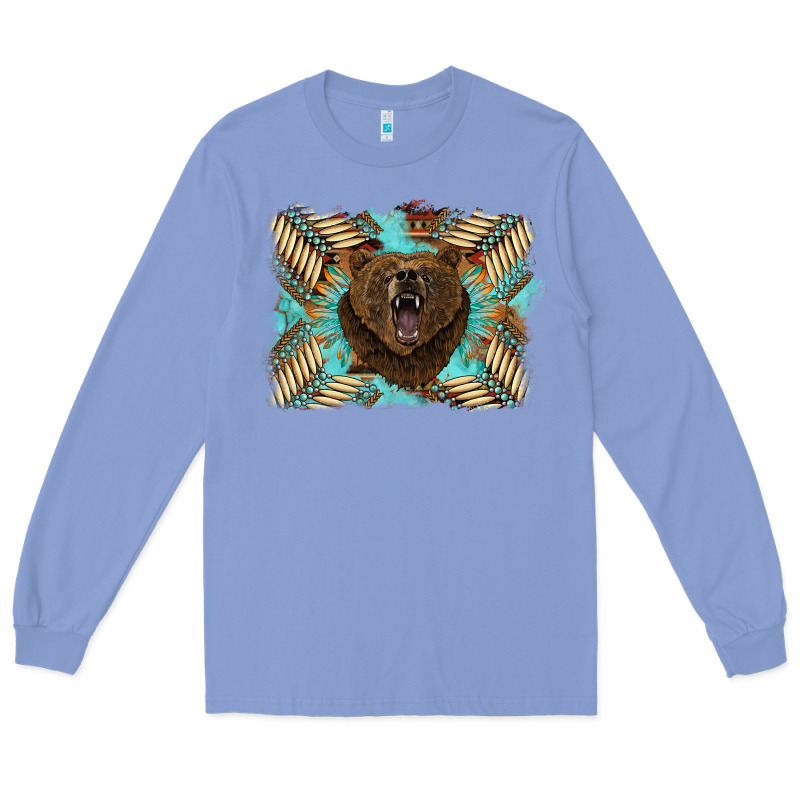 Bear Native American Background Long Sleeve Tee by BarkalooDesign | Teevron
