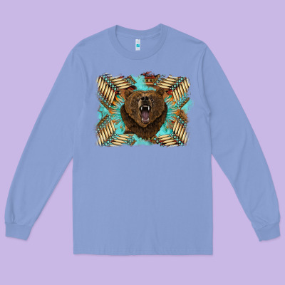 Bear Native American Background Long Sleeve Tee Designed By Barkaloodesign