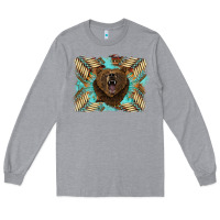 Heather Grey bear native American background Long Sleeve Tee - BarkalooDesign