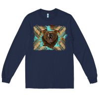 Navy bear native American background Long Sleeve Tee - BarkalooDesign