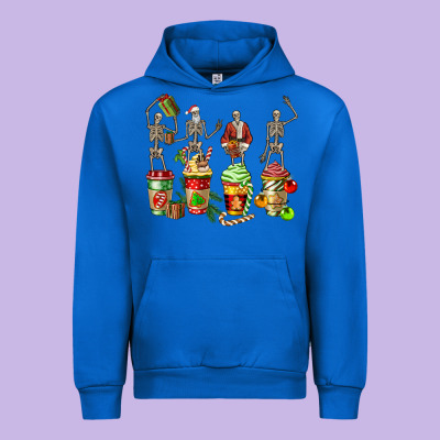 Christmas Skeleton Coffee Cups Urban Hoodie Designed By Fadigitalartstudio