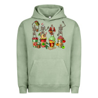 Pigment Oil Green christmas skeleton coffee cups Urban Hoodie - FaDigitalArtStudio