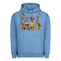 Pigment Pebble Blue christmas skeleton coffee cups Urban Hoodie - FaDigitalArtStudio