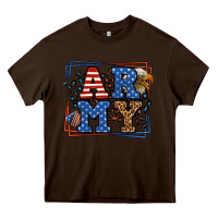 Chocolate Brown Army Veteran leopard frame 4th of July Heavy Core Tee - LillyAllenDesigns
