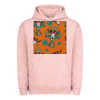 Pigment Salmon western cross and bull skull seamless pattern Urban Hoodie - HRA Design Shop