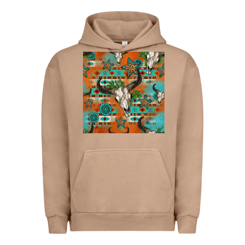 Western Bull Skull Seamless Pattern Urban Hoodie by HRA Design Shop | Teevron