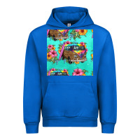 Cobalt floral hippie truck seamless pattern Urban Hoodie - HRA Design Shop