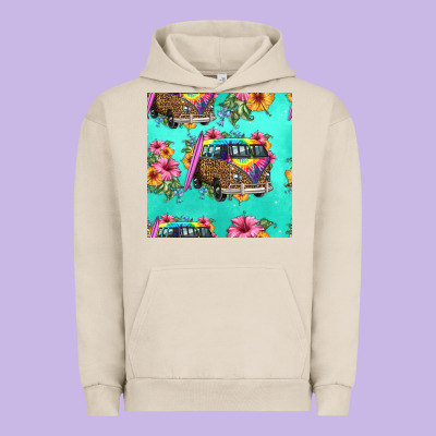 Floral Hippie Truck Seamless Pattern Urban Hoodie Designed By Hra Design Shop