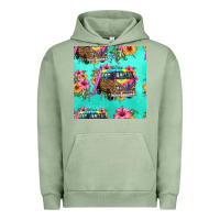 Pigment Oil Green floral hippie truck seamless pattern Urban Hoodie - HRA Design Shop