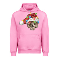 Fuchsia Pink Christmas skull with santa hat Urban Hoodie - FaDigitalArtStudio