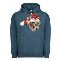 Pigment Midnight Navy Christmas skull with santa hat Urban Hoodie - FaDigitalArtStudio