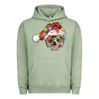 Pigment Oil Green Christmas skull with santa hat Urban Hoodie - FaDigitalArtStudio