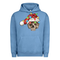Pigment Pebble Blue Christmas skull with santa hat Urban Hoodie - FaDigitalArtStudio