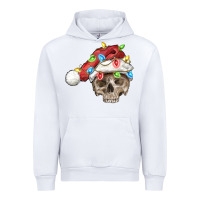 White Christmas skull with santa hat Urban Hoodie - FaDigitalArtStudio