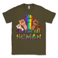 Army Green We Are All Human Classic Tee - BundleAndBundleShop