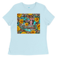 Baby Blue baby pigs with leopard cowhide and sunflowers Ladies Tee - Artiststas