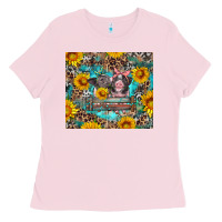 Bubblegum Pink baby pigs with leopard cowhide and sunflowers Ladies Tee - Artiststas