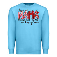 Ocean Blue this mama wears her heart on her gleeve Premium Sweatshirt - MaliasSmallBusiness