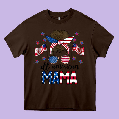 All American Mama Messy Buny Heavy Core Tee Designed By Cowhidedigitalart