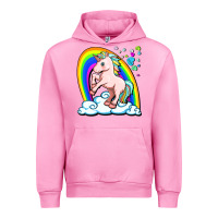 Fuchsia Pink cute unicorn with rainbow Urban Hoodie - FaDigitalArtStudio