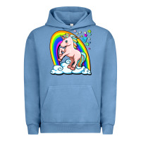 Pigment Pebble Blue cute unicorn with rainbow Urban Hoodie - FaDigitalArtStudio
