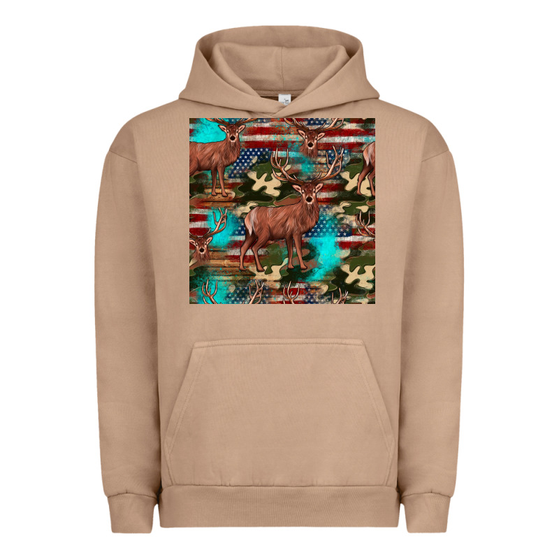 Hunting Deer American Flag Seamless Pattern Urban Hoodie by HRA Design Shop | Teevron