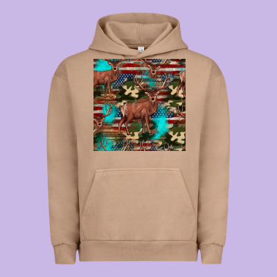 Hunting Deer American Flag Seamless Pattern Urban Hoodie Designed By Hra Design Shop