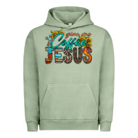 Pigment Oil Green give me coffee jesus Urban Hoodie - RacoonDesign