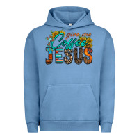 Pigment Pebble Blue give me coffee jesus Urban Hoodie - RacoonDesign