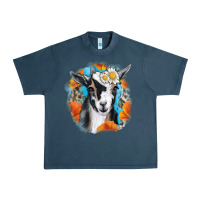 Midnight Navy Daisy Goat With Background Urban Heavy Tee - RanaPortraitStore