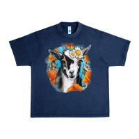 Navy Daisy Goat With Background Urban Heavy Tee - RanaPortraitStore