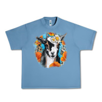 Pebble Blue Daisy Goat With Background Urban Heavy Tee - RanaPortraitStore