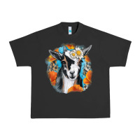 Pigment Black Daisy Goat With Background Urban Heavy Tee - RanaPortraitStore