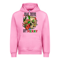 Fuchsia Pink Dead İnside But Merry Human Skull Urban Hoodie - FaDigitalArtStudio