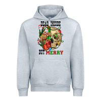 Heather Grey Dead İnside But Merry Human Skull Urban Hoodie - FaDigitalArtStudio