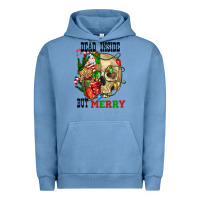 Pigment Pebble Blue Dead İnside But Merry Human Skull Urban Hoodie - FaDigitalArtStudio