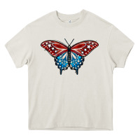 Cream Patriotic American Flag Butterfly 4th of July Heavy Core Tee - LillyAllenDesigns