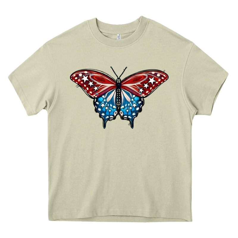 Patriotic American Flag Butterfly 4th Of July Heavy Core Tee by LillyAllenDesigns | Teevron