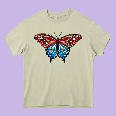Patriotic American Flag Butterfly 4th Of July Heavy Core Tee Designed By Lillyallendesigns