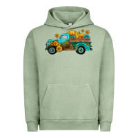 Pigment Oil Green farm truck with sunflower Urban Hoodie - HRA Design Shop