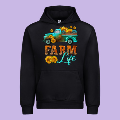 Farm Truck  Farm Life With Sunflower Urban Hoodie Designed By Hra Design Shop