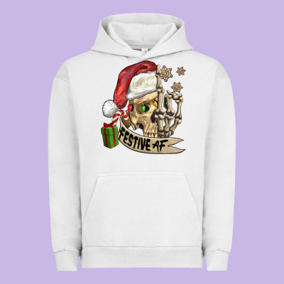 Festive Af Christmas Skull Urban Hoodie Designed By Fadigitalartstudio